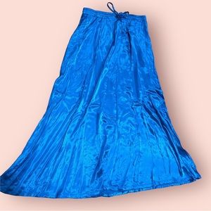 Worthington Blue Satiny Maxi Skirt Drawstring Elastic Waist Medium EUC